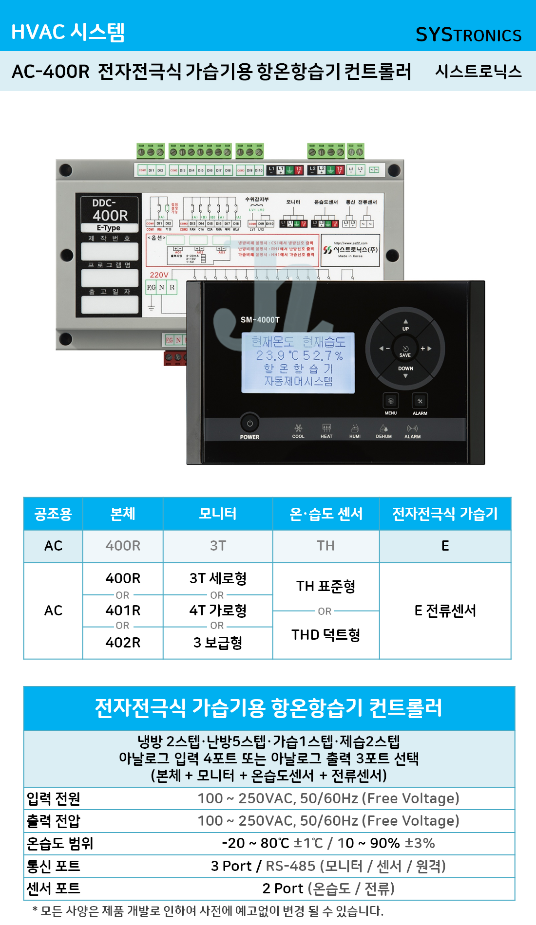 AC-400R 전자전극식 가습기용 항온항습기 컨트롤러 (시스트로닉스)