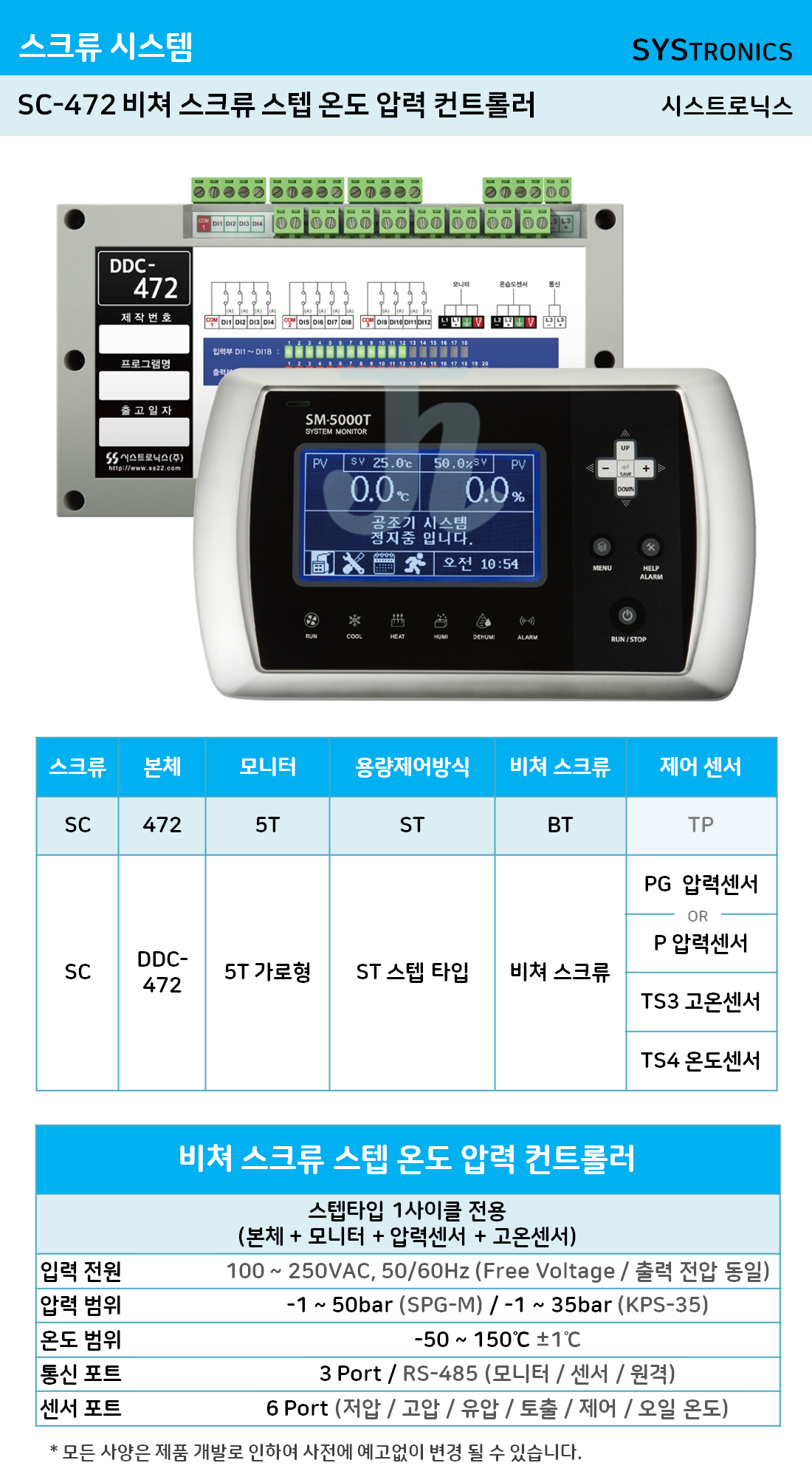 SC-472 비쳐 스크류 스텝 온도·압력 컨트롤러 (시스트로닉스)